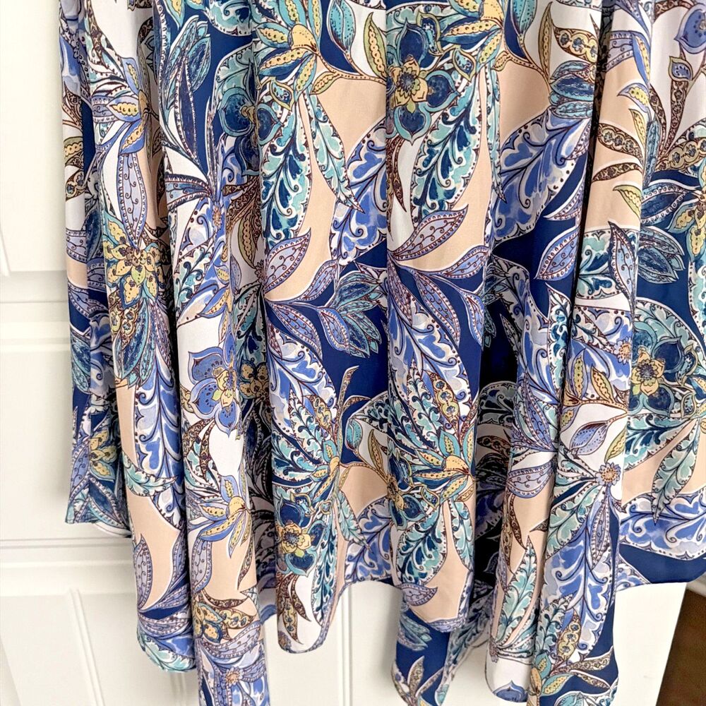 Vince Camuto Women's Sleeveless Printed High-Low-Hem Midi Dress Blue Multi 6 - Picture 9 of 14
